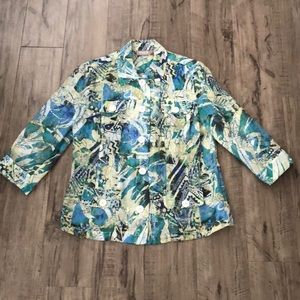Chico’s Printed Green and Blue Button Down